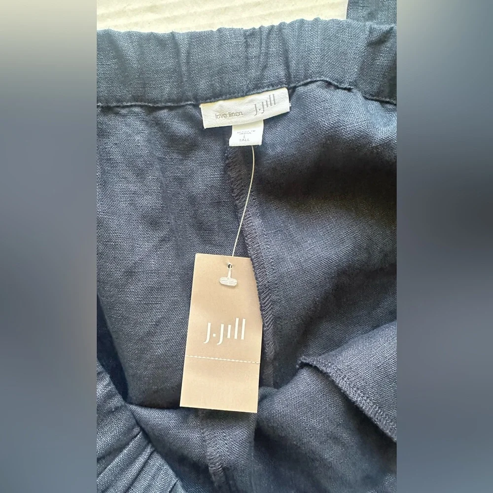 J. Jill Linen Pants Women's L Tall Blue‎ Pull On Crop NEW - Picture 8 of 9